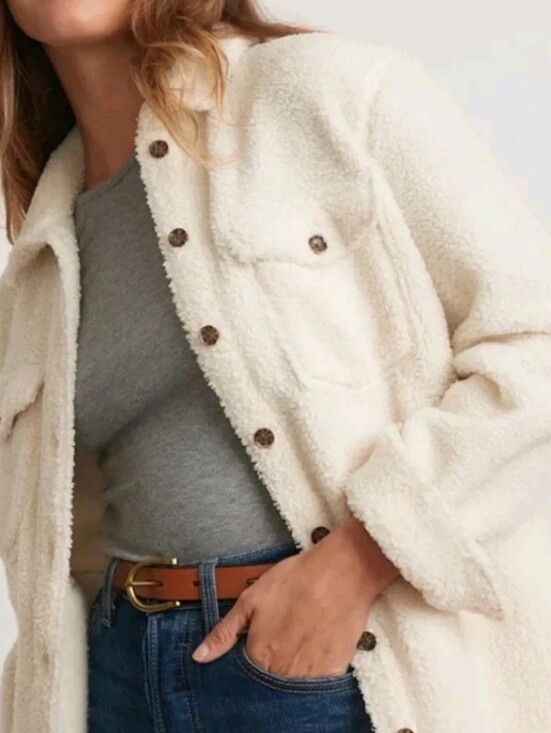 Marine Layer Tops - Marine Layer Eden Sherpa Fleece Overshirt Shacket XS Cream